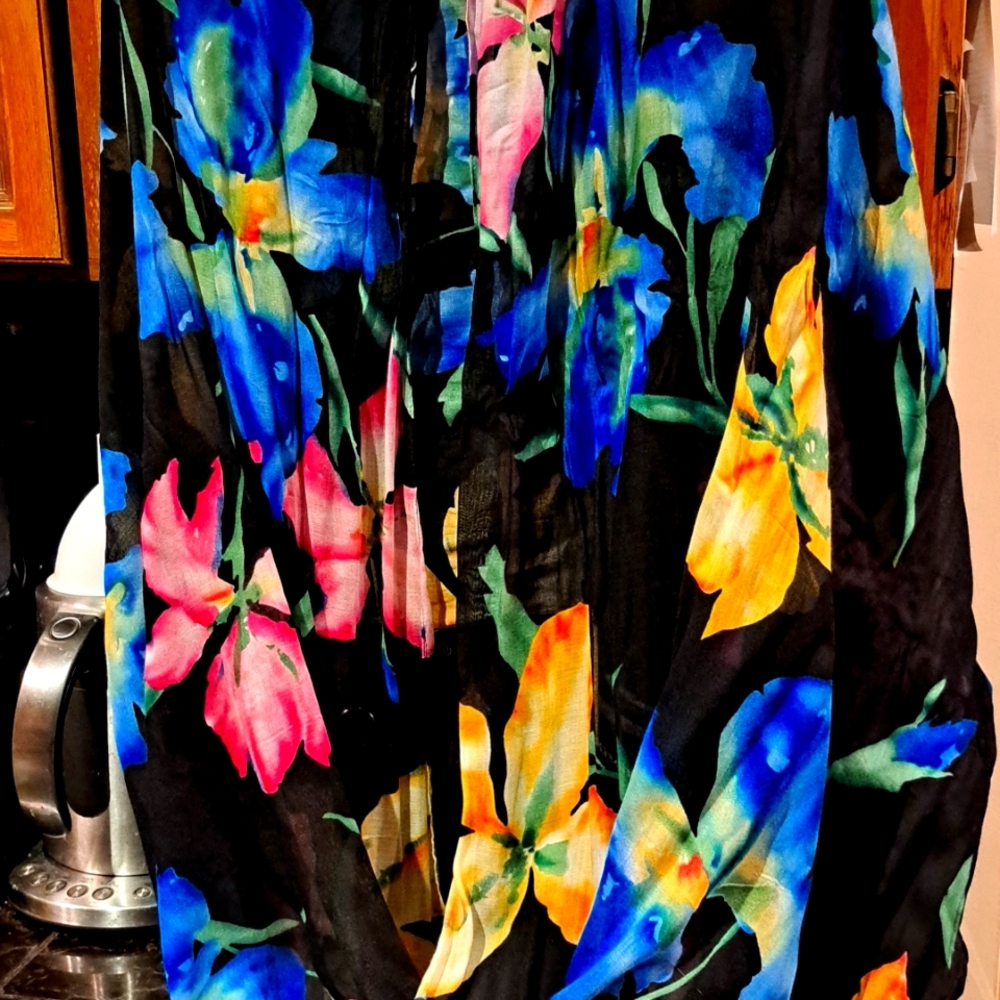 Scarf  large multicolored flowers on black no label  now but  Ralph Lauren brand